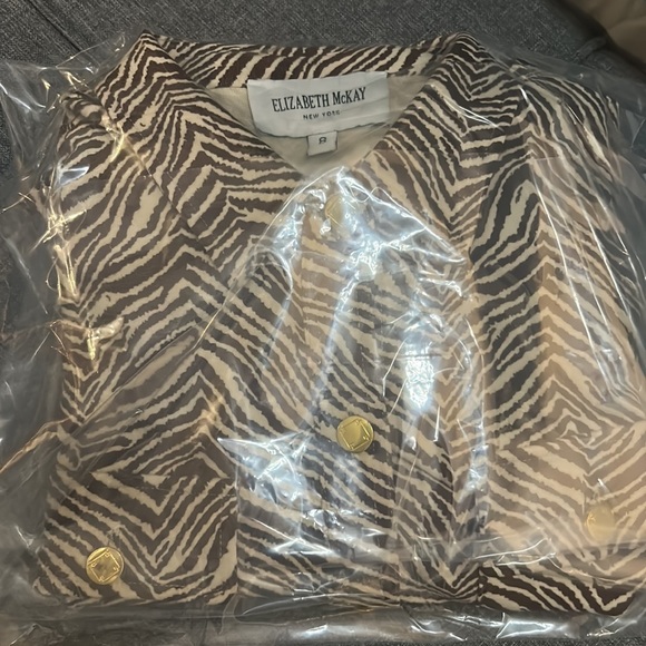 Elizabeth McKay New York Brown Cream Zebra Stripe Button Down Shirt Dress Size 8 - Picture 3 of 8